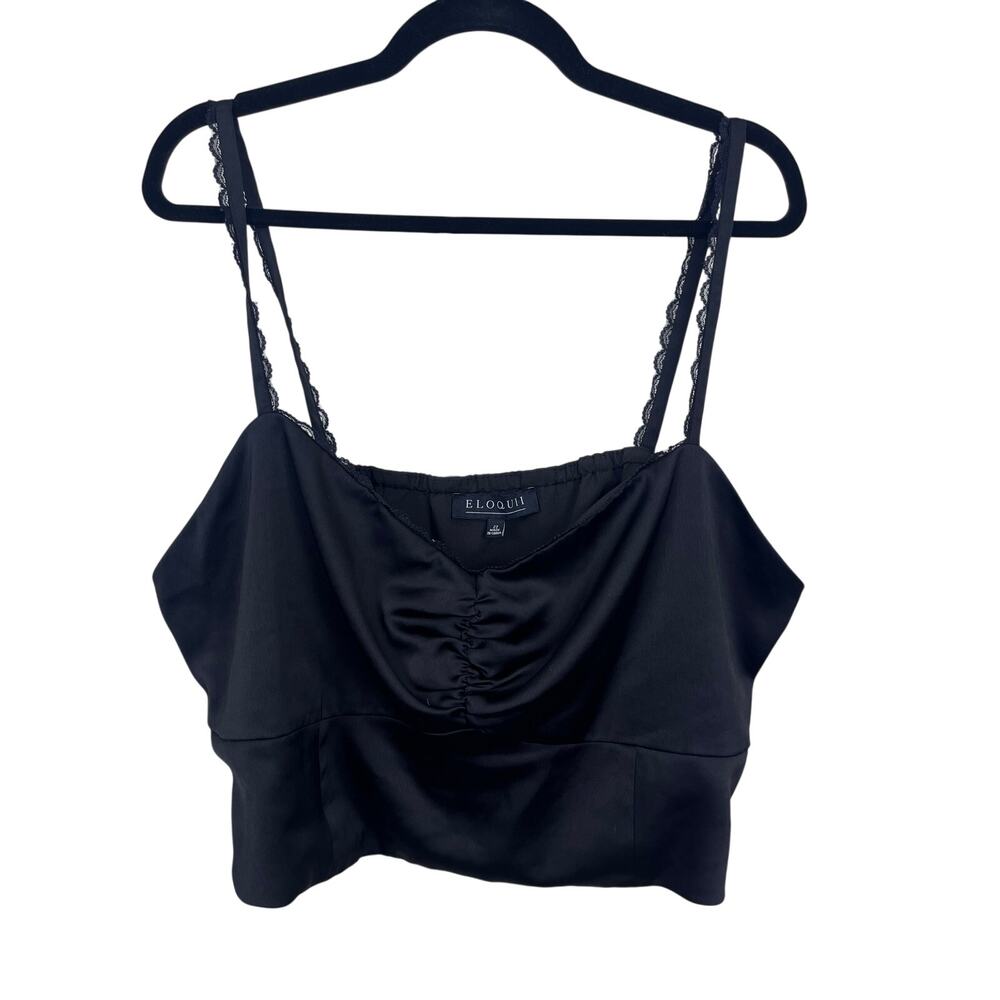 Eloquii Black Satin Lace Strap Side Zip Crop Tank Women’s 22 Plus Size